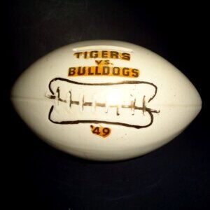 1949 Tigers vs. Bulldogs Ceramic Football Coin Bank 7" Long